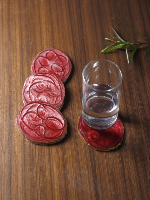 

Dennmark Set of 4 Red Handpainted Wooden Coasters