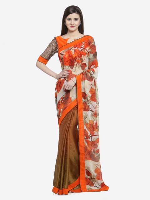 

Shaily Orange Printed Pure Georgette Half and Half Saree