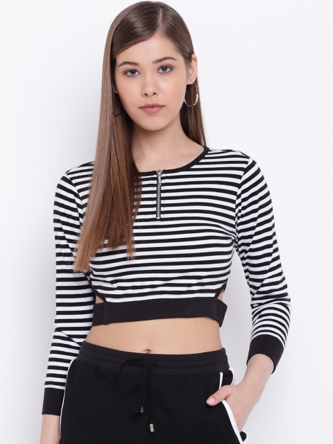 

Texco Women Black Striped Blouson Crop Top