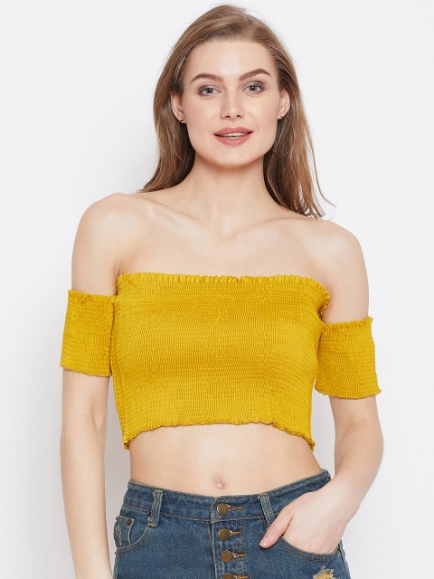 

PANIT Women Yellow Solid Bardot Top