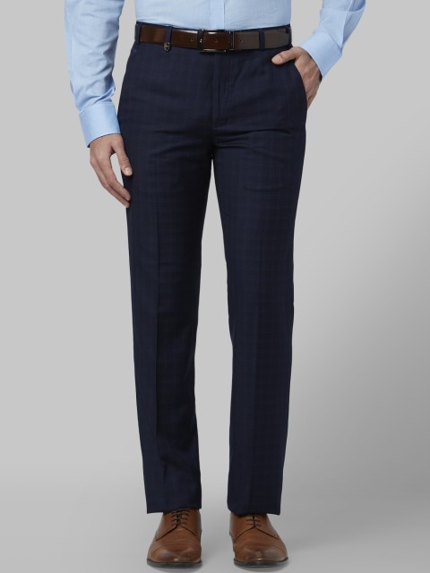 

Park Avenue Men Navy Blue Slim Fit Checked Formal Trousers