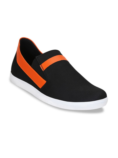 

Kielz Men Black & Orange Slip-On Sneakers