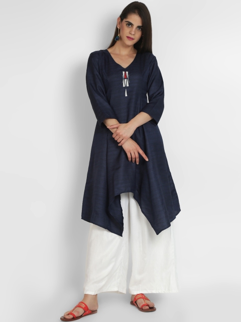 

Heart of Gold Women Navy Blue Solid A-Line Kurta