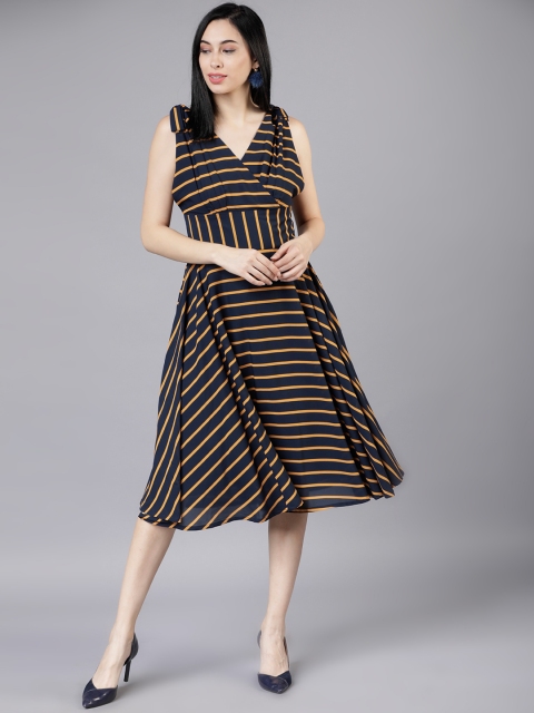 

Tokyo Talkies Women Navy Blue Striped Empire Dress