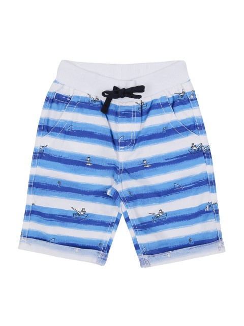 

Pantaloons Junior Boys Blue Striped Regular Fit Regular Shorts, White
