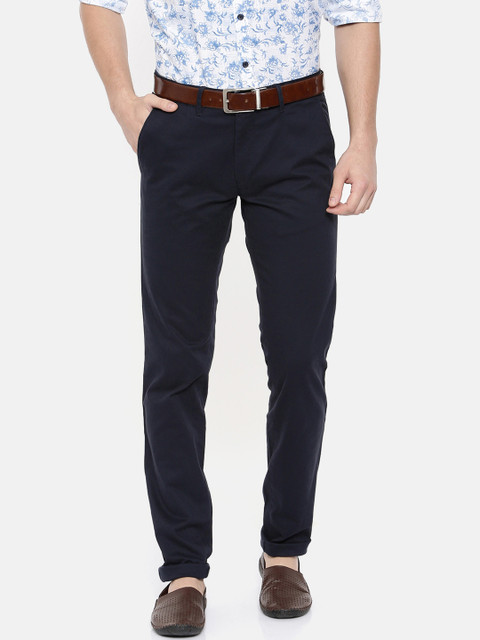 

COOL COLORS Men Navy Blue Slim Fit Solid Regular Trousers