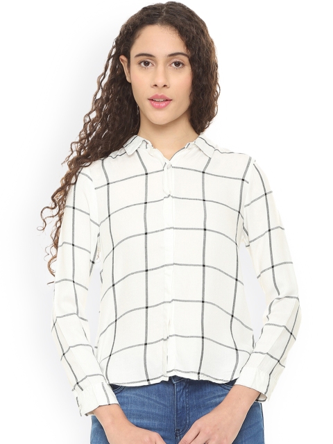 

People Women White Regular Fit Checked Casual Shirt