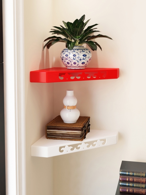 

Home Sparkle Set of 2 Corner Wall Shelves, Red