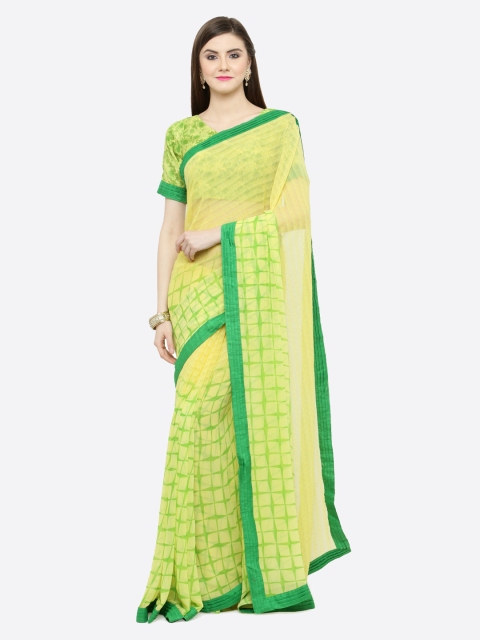 

Shaily Yellow & Green Satin Printed Saree