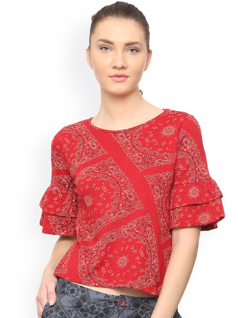 

People Women Maroon Printed Top