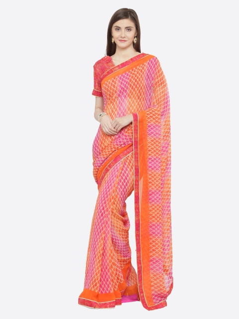 

Shaily Peach-Coloured & Pink Pure Georgette Printed Saree