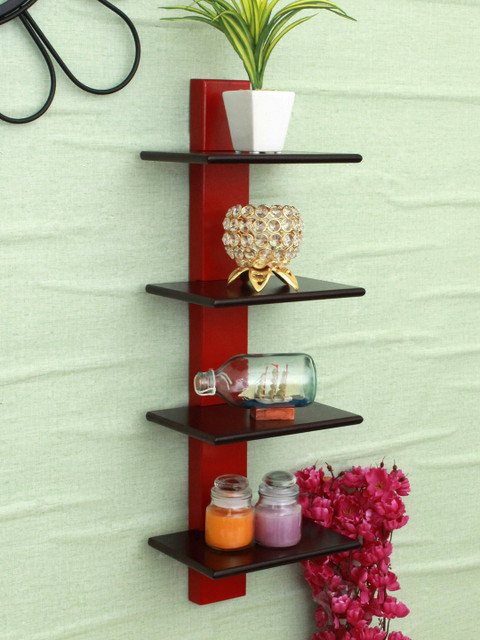 

Home Sparkle Red & Brown MDF Basic Wall Shelf