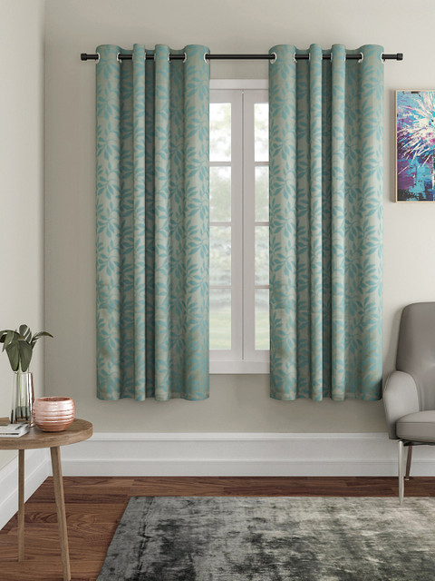 

VRINDA Blue & Grey Set of 2 Window Curtains