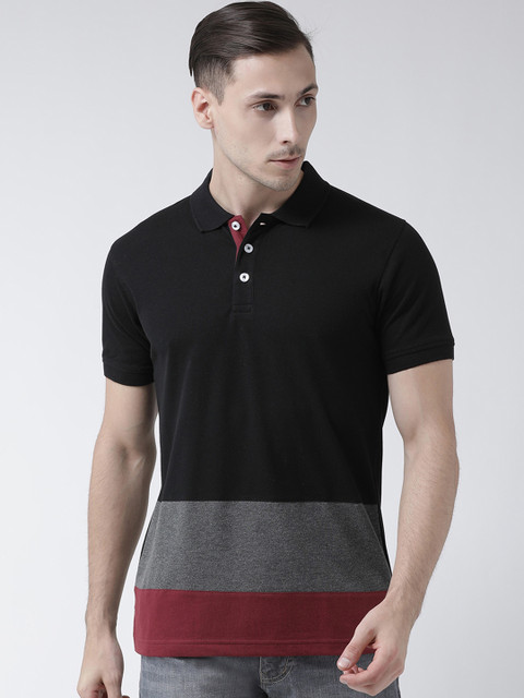 

Club York Men Black Colourblocked Polo Collar T-shirt