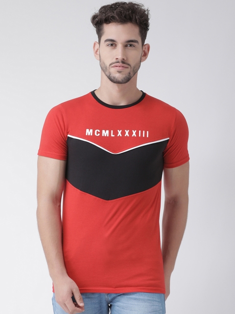 

Tinted Men Red & Black Colourblocked Round Neck T-shirt