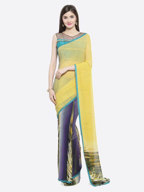 

Shaily Yellow Printed Pure Georgette Saree