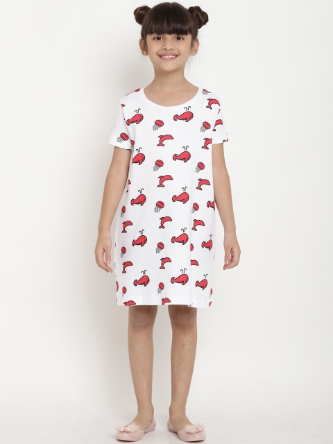 

berrytree Girls White Printed Organic Cotton Sustainable T-shirt Dress
