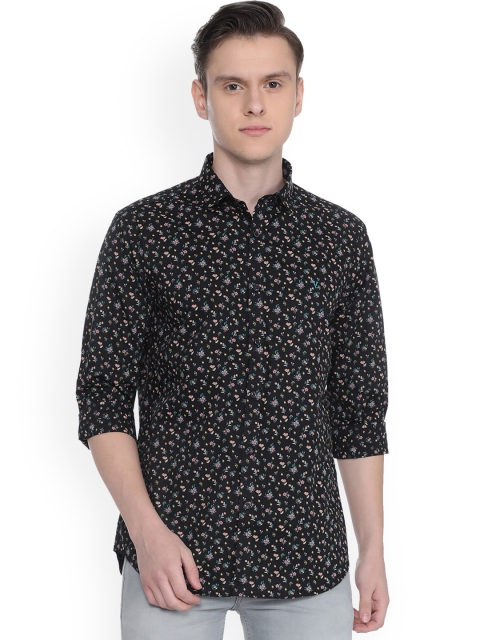 V Dot Men Black Slim Fit Printed Casual Shirt