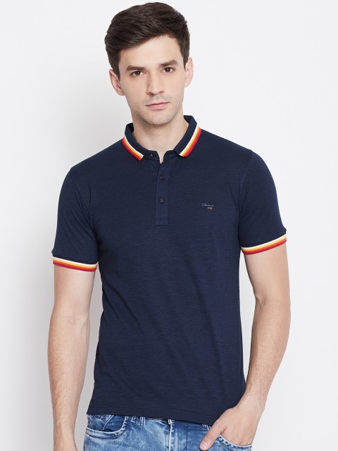 

Okane Men Navy Blue Solid Polo Collar T-shirt