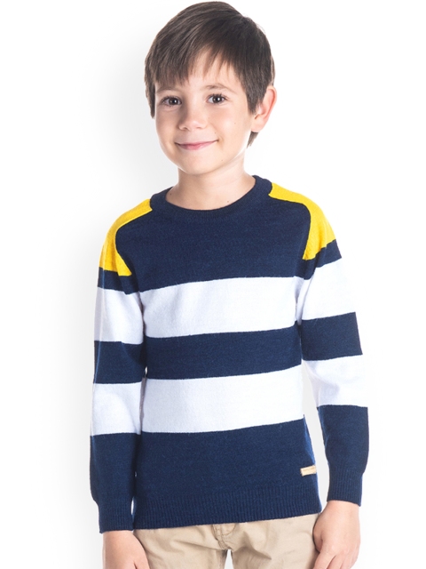 

Cherry Crumble Boys Navy Blue & White Striped Sweater