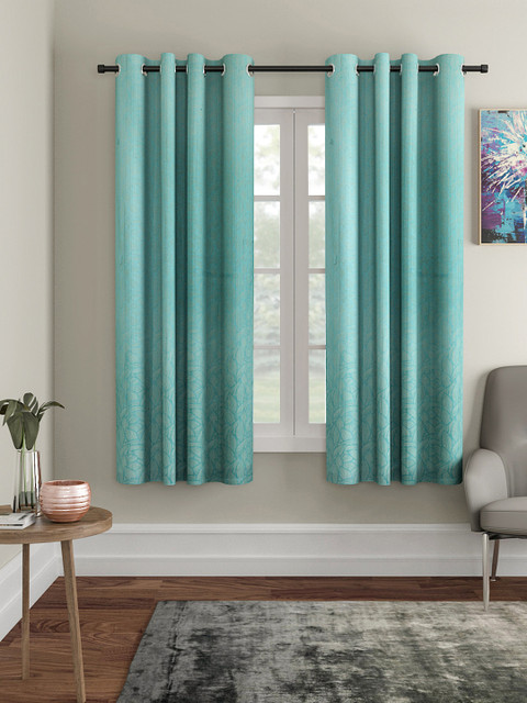 

VRINDA Turquoise Blue Set of 2 Window Curtains
