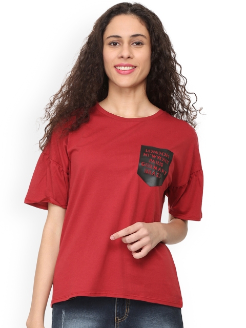 

People Women Red Solid Round Neck T-shirt