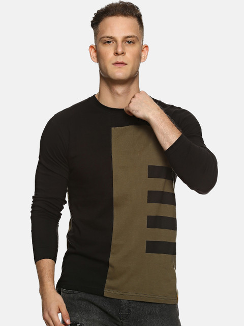

Campus Sutra Men Black Colourblocked Round Neck T-shirt
