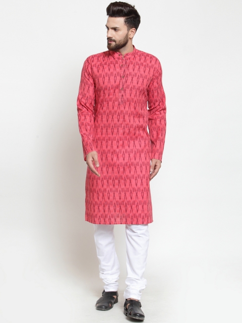 

Jompers Men Pink Printed Kurta with Churidar
