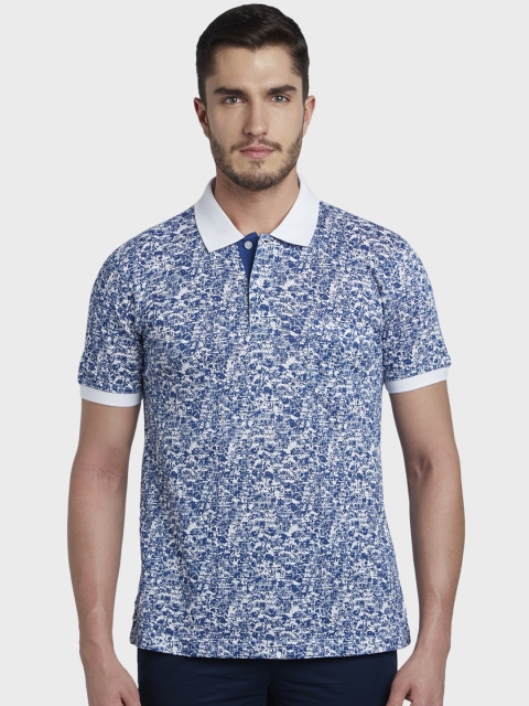 

ColorPlus Men Blue & White Printed Polo Collar T-shirt