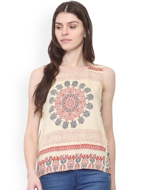 

People Women Beige Printed Top