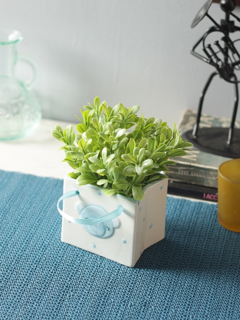 

Fourwalls Green & White Artificial Green Plant with Ceramic Pot