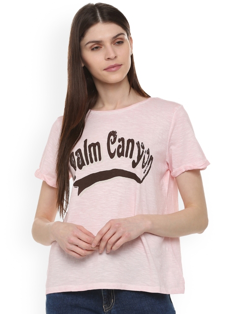 

People Women Pink Printed Round Neck T-shirt