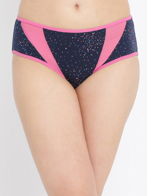 

Clovia Women Navy Blue & Pink Printed Mid Rise Hipster Briefs PN3218P08XL
