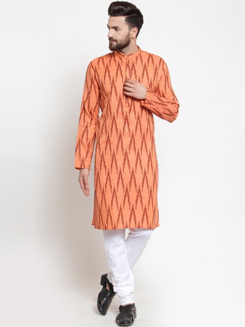 

Jompers Men Orange Printed Kurta with Churidar