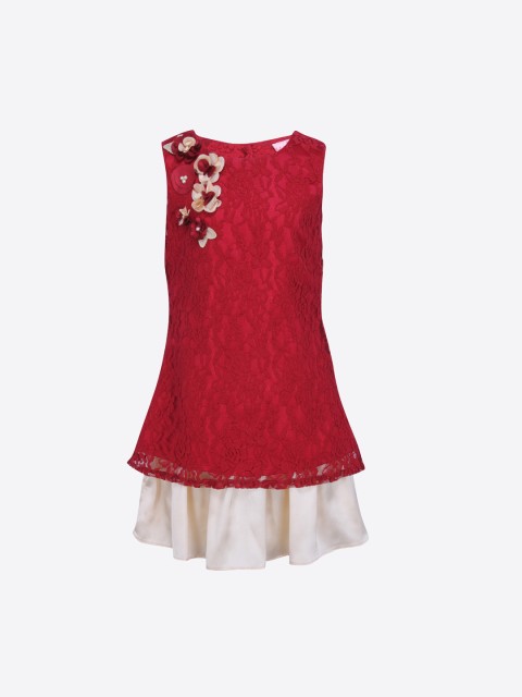 

CUTECUMBER Girls Red Self Design A-Line Dress