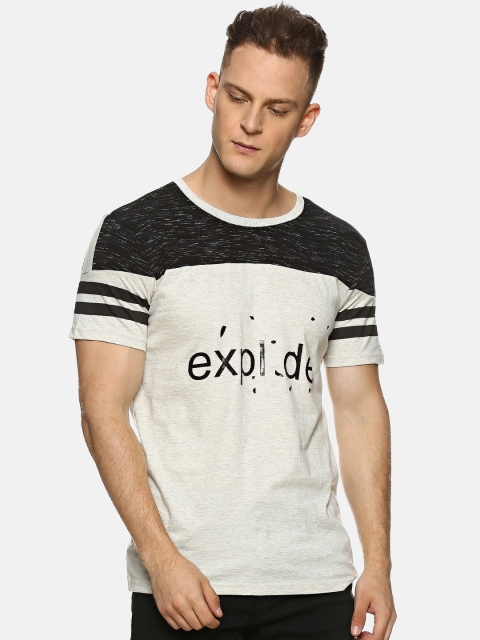 

Campus Sutra Men Cream-Coloured Printed Round Neck T-shirt