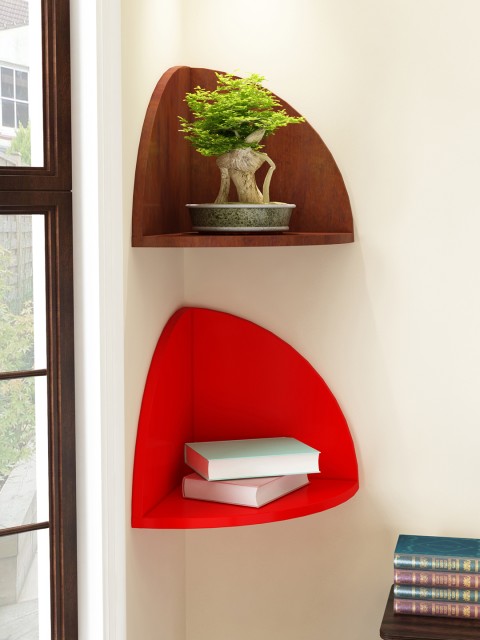 

Home Sparkle Brown & Red Set of 2 MDF Corner Wall Shelf