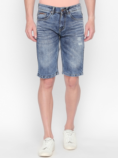 

BOLTS and BARRELS Men Blue Washed Slim Fit Denim Shorts