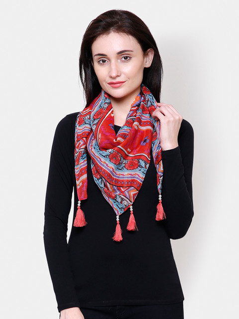 

Anekaant Women Red & Blue Printed Scarf