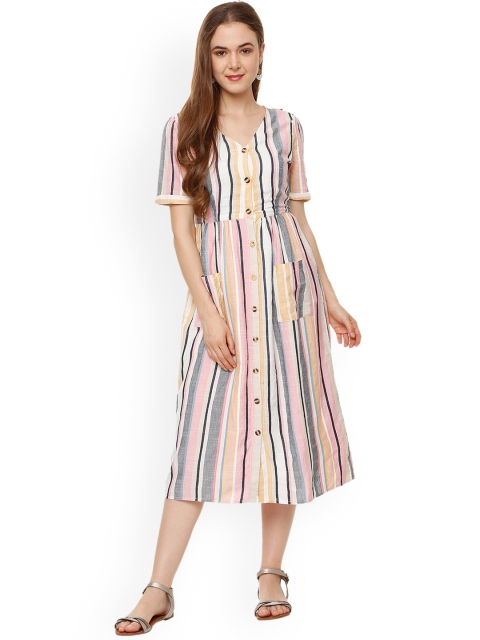 

People Women Multicoloured Striped Fit and Flare Dress, Multi