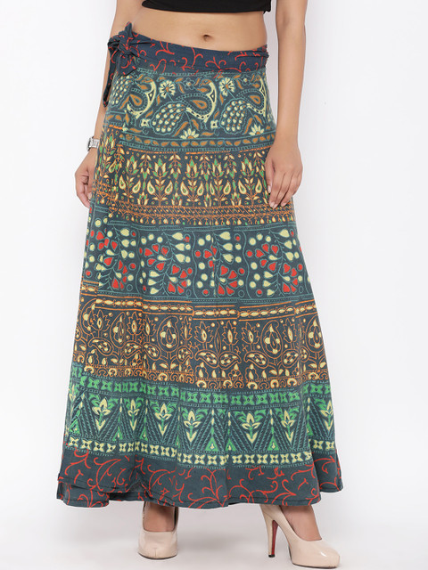 

SOUNDARYA Women Multicoloured Printed Wrap Maxi Pure Cotton Skirt, Multi
