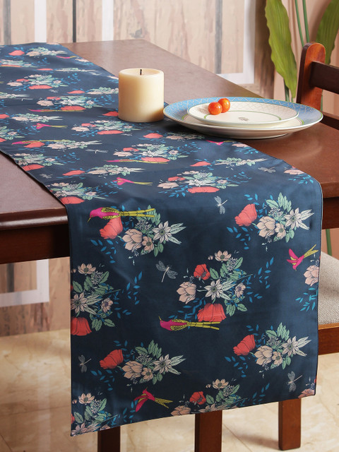 

India Circus by Krsnaa Mehta Blue & Pink Printed 6-Seater Table Runner