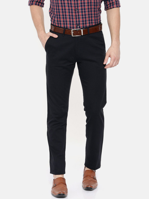 

COOL COLORS Men Navy Blue Slim Fit Solid Regular Trousers