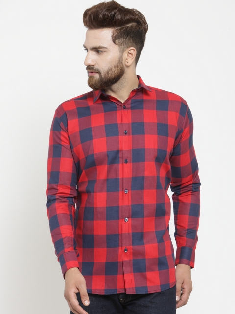

JAINISH Men Red & Navy Blue Classic Slim Fit Checked Casual Shirt