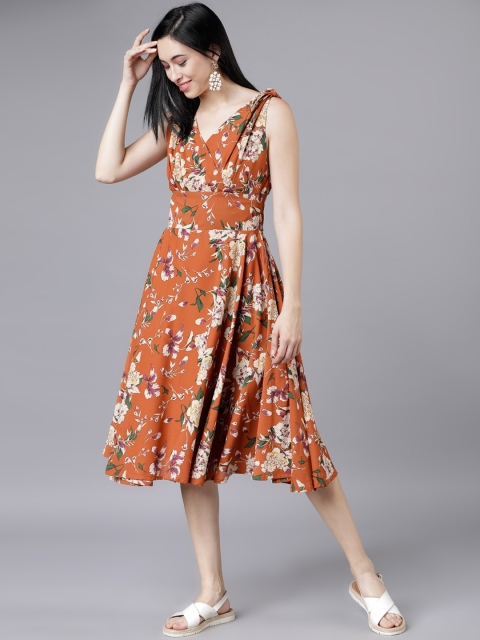 

Tokyo Talkies Women Rust Printed Empire Dress