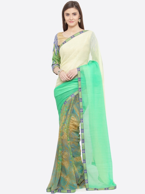 

Shaily Green & White Pure Georgette Printed Saree