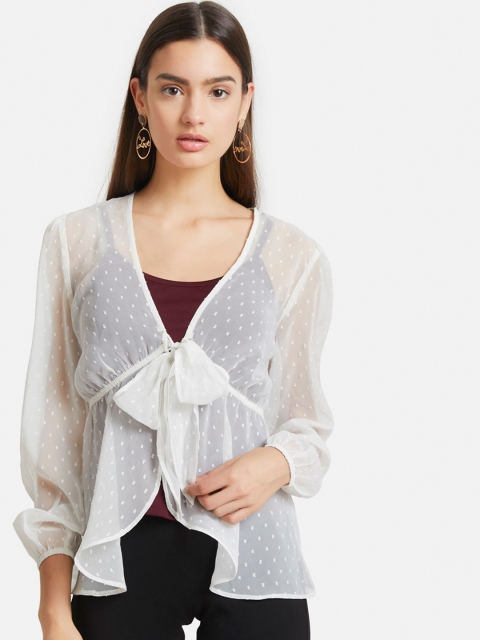 

Kazo Women White Self Design A-Line Top