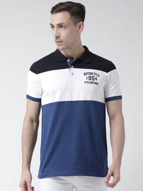 

Club York Men Blue & White Colourblocked Polo Collar T-shirt