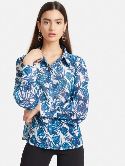 

Kazo Women Blue & White Boxy Printed Casual Shirt