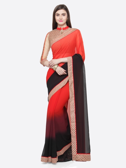 

Shaily Red & Black Colourblocked Pure Georgette Saree